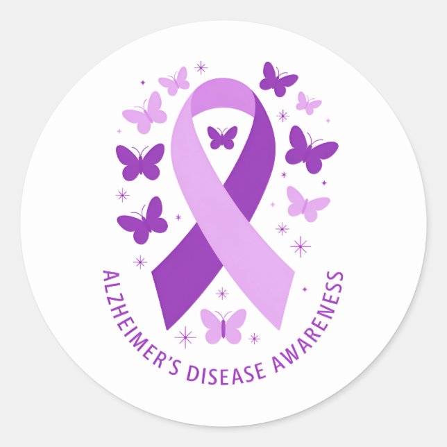 Alzheimer's Disease Awareness Purple Ribbon Classic Round Sticker (Front)