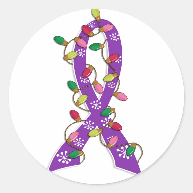 Alzheimer's Disease Christmas Lights Ribbon Classic Round Sticker (Front)