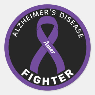Alzheimer's Disease Fighter Ribbon Black Classic Round Sticker