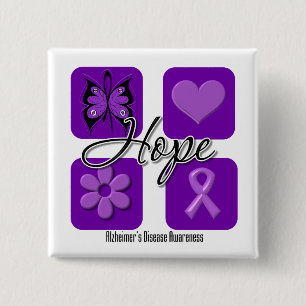 Alzheimers Disease Hope Love Inspire Awareness 15 Cm Square Badge