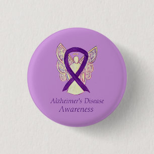 Alzheimer's Disease Purple Ribbon Angel Art Pins
