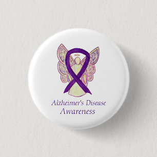Alzheimer's Disease Purple Ribbon Angel Art Pins