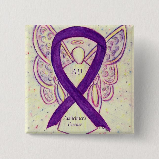 Alzheimer's Disease Purple Ribbon Angel Art Pins (Front)
