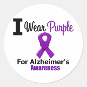 Alzheimer's Disease Purple Ribbon Awareness Classic Round Sticker