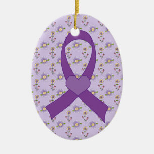 Alzheimers Disease Purple Ribbon Gift Ceramic Tree Decoration