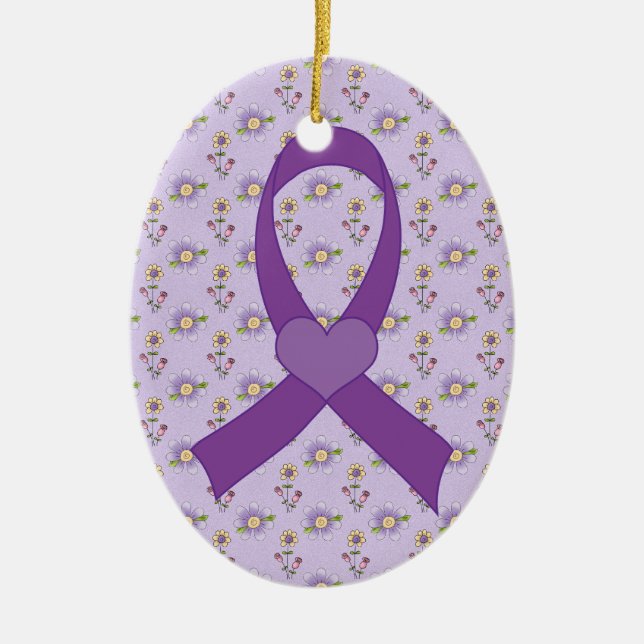 Alzheimers Disease Purple Ribbon Gift Ceramic Tree Decoration (Front)