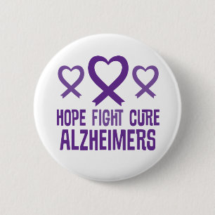 Alzheimer's Hope Fight Cure Ribbon Button