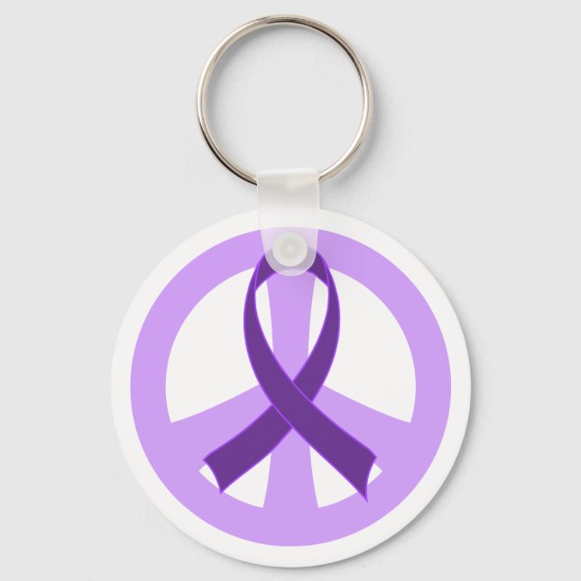 Alzheimers Purple Peace Sign Ribbon Gift Key Ring (Front)
