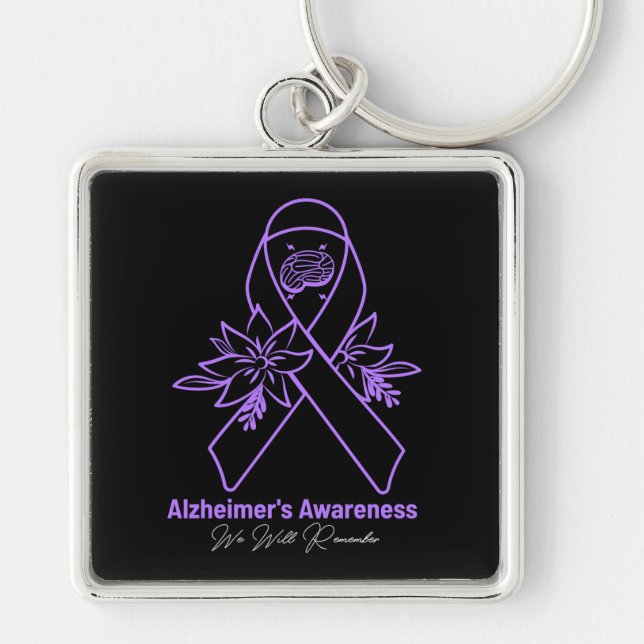 Alzheimer's Ribbon Fight Dementia Awareness Key Ring (Front)
