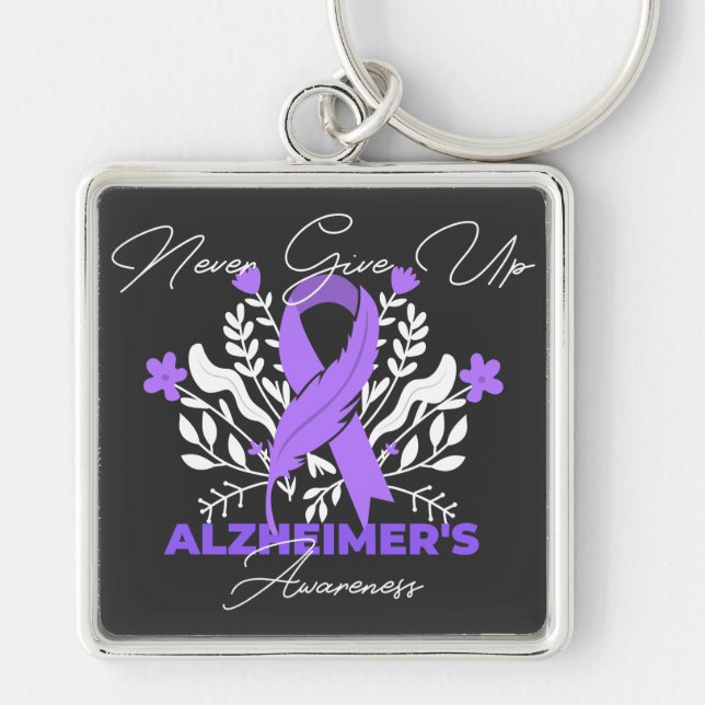 Alzheimer's Ribbon Fight Dementia Awareness Key Ring (Front)