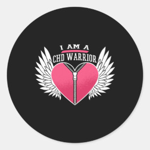 Am A Chd Warrior Zipper Heart With Angel Wings Classic Round Sticker