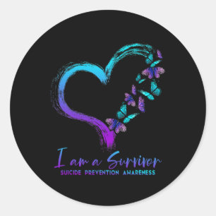Am A Survivor Suicide Prevention Awareness Heart B Classic Round Sticker