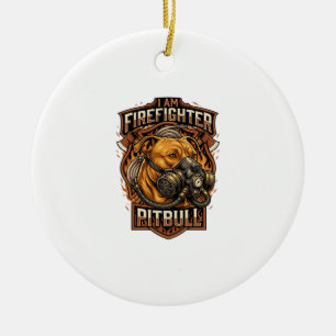 Am Firefighter Pitbull Dog Gas Mask Shield Ceramic Ornament