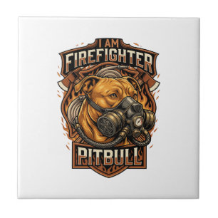 Am Firefighter Pitbull Dog Gas Mask Shield Ceramic Tile