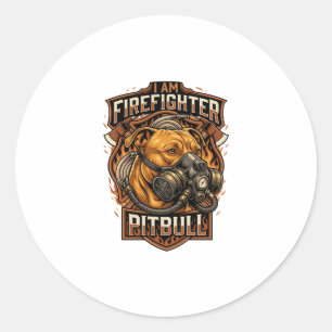 Am Firefighter Pitbull Dog Gas Mask Shield Classic Round Sticker