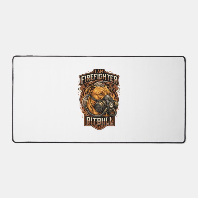Am Firefighter Pitbull Dog Gas Mask Shield Desk Mat (Front)