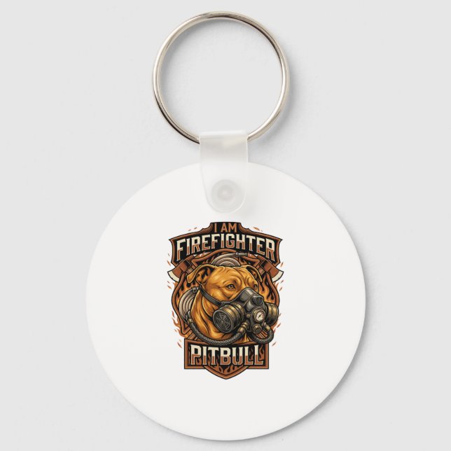 Am Firefighter Pitbull Dog Gas Mask Shield Key Ring (Front)