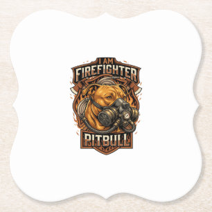 Am Firefighter Pitbull Dog Gas Mask Shield Paper Coaster