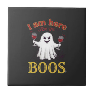 Am Here Boos Halloween Ghost Wine Glasses Spider W Ceramic Tile