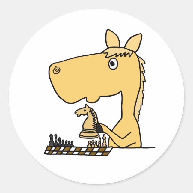 AM- Horse Playing Chess Cartoon Classic Round Sticker (Front)