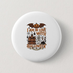 Am Love Halloween Haunted House Skeleton Pumpkin_1 6 Cm Round Badge