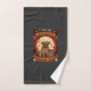 Am Night Fear Me Halloween Pug Moon Tombstone Hand Towel