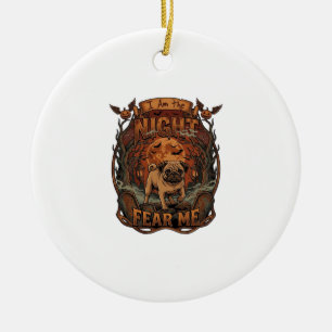 Am Night Fear Me Pug Halloween Moon_1 Ceramic Ornament