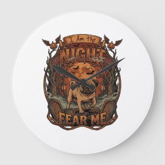 Am Night Fear Me Pug Halloween Moon_1 Large Clock