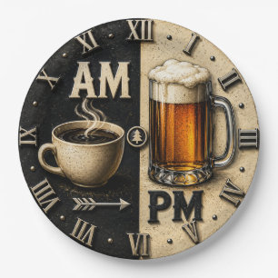 AM PM Beer Funny Coffee Man Cave Pub Decor Paper Plate