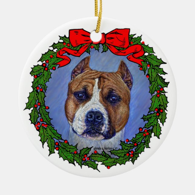 Am Staffordshire Terrier Art by Glenda S. Harlan Ceramic Ornament (Front)