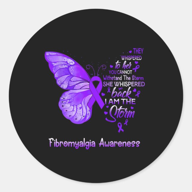 Am The Storm Fibromyalgia Awareness Butterfly 1  Classic Round Sticker (Front)
