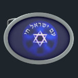 Am Yisrael Chai Belt Buckle<br><div class="desc">A light-coloured Star of David on a dark blue background. Hebrew text reads, "Am Yisrael Chai" (The people of Israel live!). Amalek is with us always. In every generation they come to kill us, but the Jewish people survive. Then came Amalek and attacked Israel in Rephidim... (Exodus 17:1-8) Remember what...</div>