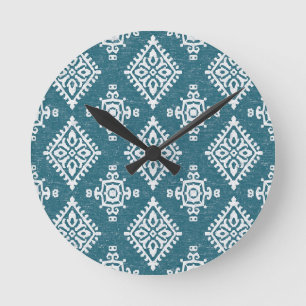 Amadora Teal Blue Pattern Round Clock