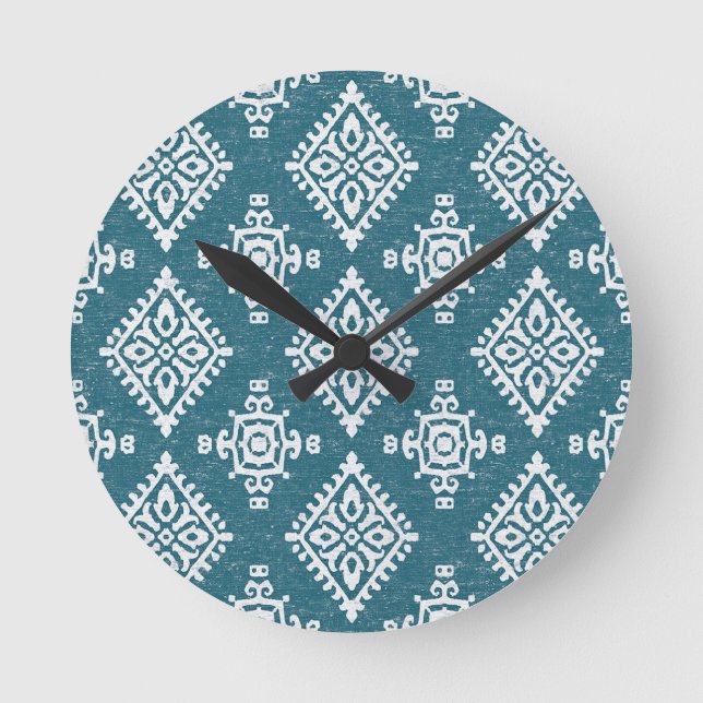 Amadora Teal Blue Pattern Round Clock (Front)