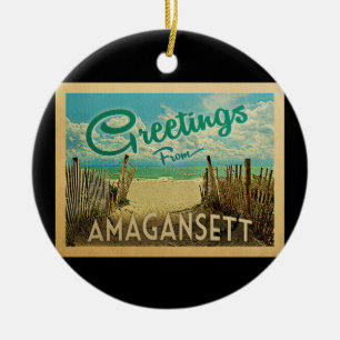 Amagansett Beach Vintage Travel Ceramic Ornament