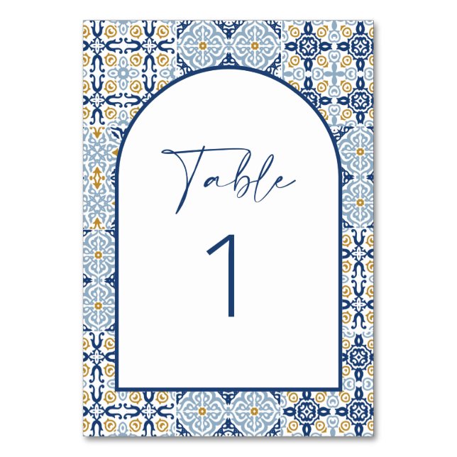 Amalfi Blue and Yellow Tile  Table Number (Front)