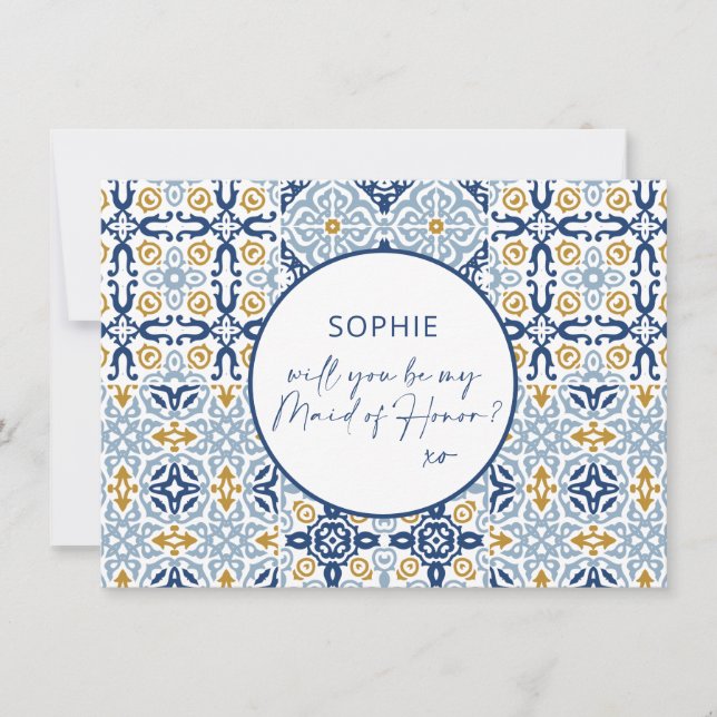 Amalfi Blue Tile Maid of Honour Proposal Card (Front)