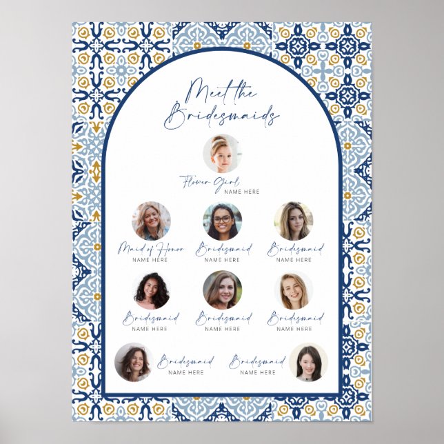 Amalfi Blue Tile Meet The Bridesmaids Bride Shower Poster (Front)