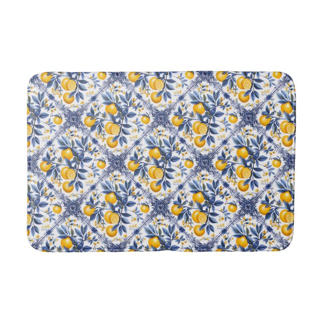 💙💛 Amalfi Citrus Azulejo Bath Mat (Front)