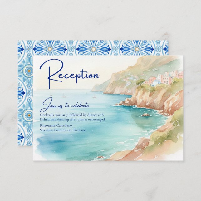 Amalfi Coast Amore | Italy Sea Wedding Reception Enclosure Card (Front/Back)