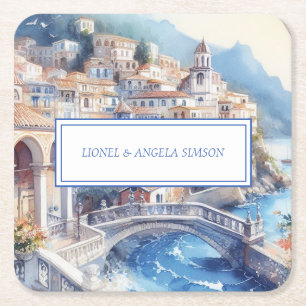 Amalfi Coast Blue Tiles Italy Personalised Photo Square Paper Coaster
