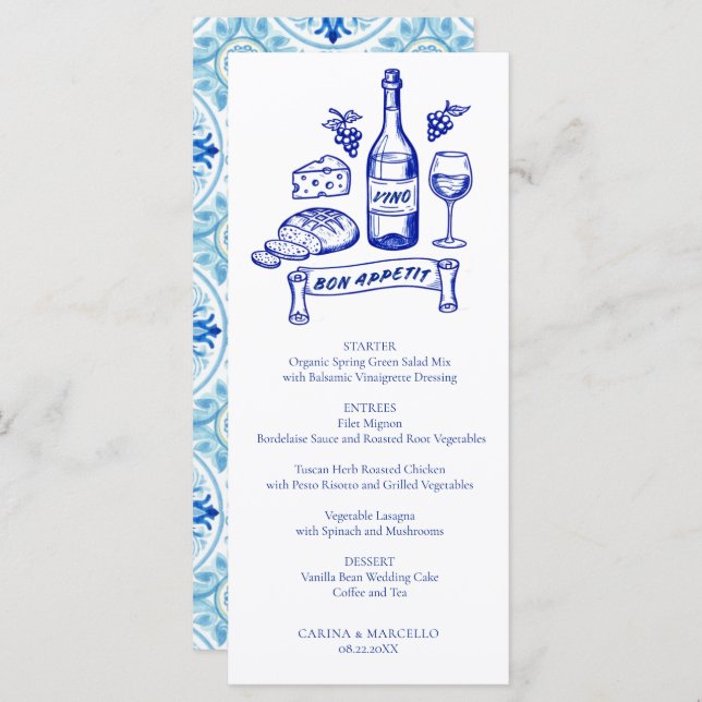 Amalfi Coast Bon Appetit Wine & Cheese Wedding Menu (Front/Back)