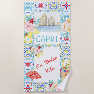 Amalfi Coast Capri Blue Tiles Wedding Beach Towel