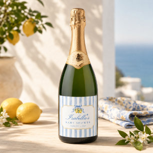 Amalfi Coast Chic Lemon Citrus Baby Shower Sparkling Wine Label