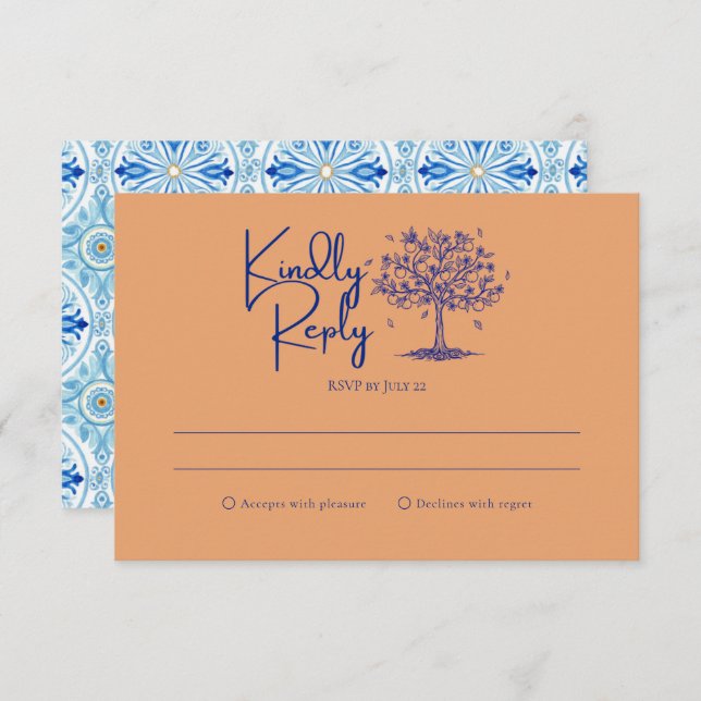 Amalfi Coast Citrus Orange Wedding RSVP Card (Front/Back)