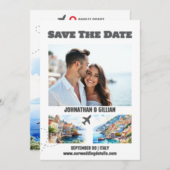 Amalfi coast destination wedding save the date (Front/Back)