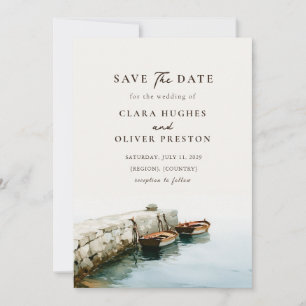 Amalfi Coast Fishing Boat Stone Jetty Wedding Save The Date