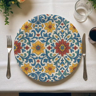Amalfi Coast Floral Elegant Bohemian Botanical Paper Plate