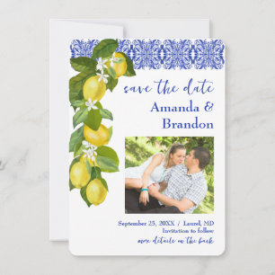 Amalfi Coast I Italian Lemon & Blue Tile Invitation