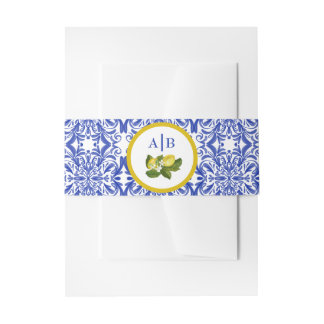 Amalfi Coast I Italian Lemon & Blue Tile Mongram Invitation Belly Band